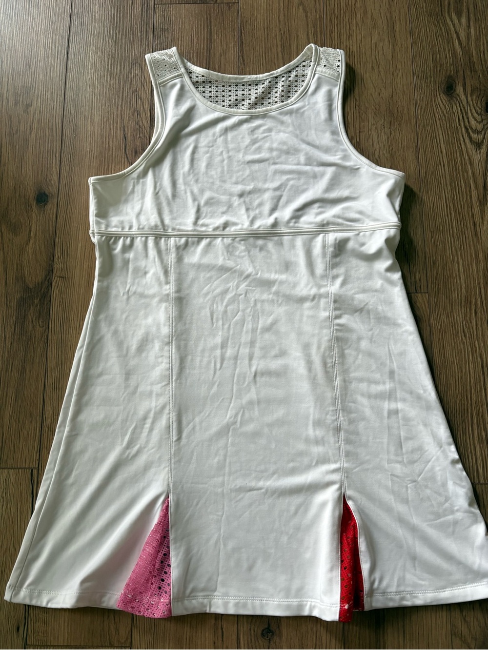 Tuckernuck White Colorblock Eyelet Tennis Dress L | Pink Blue Yellow